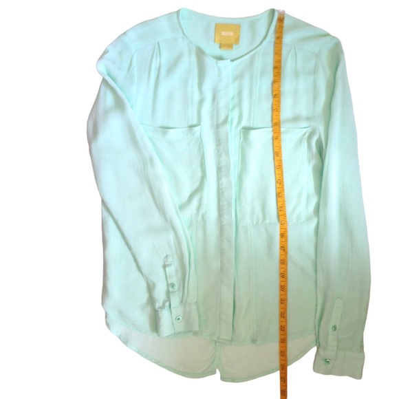 Anthropologie Blouse Maeve Clara Mint Green Long Sleeve Button Front Size 0 Chic - Picture 12 of 13